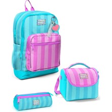 Turkuaz Pembe Çizgili 3 lü Okul Çanta Seti SET0123771