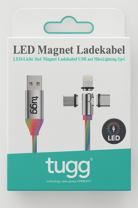 TUGG Germany Işıklı Şarj ve Veri Kablosu USB-A 3'ü 1 arada 1M