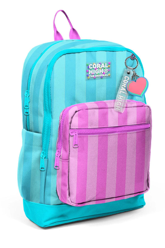 Turkuaz Pembe Çizgili 3 lü Okul Çanta Seti SET0123771