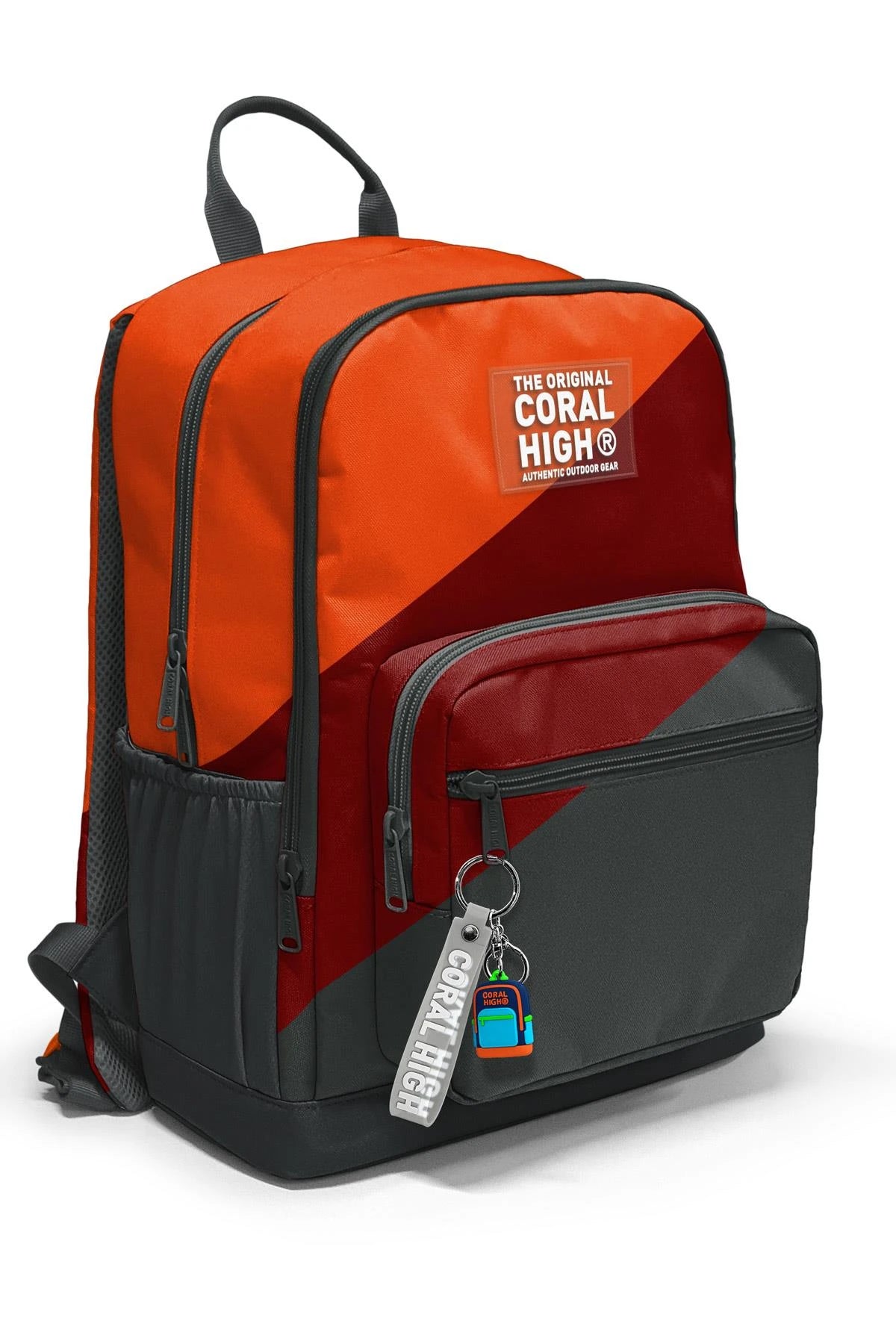 Coral High Koyu Gri Turuncu Bordo Renkli 3’lü Okul Çanta Seti SET0123692