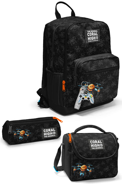 Coral High Siyah Drone Desenli 3’lü Okul Çanta Seti SET0123691