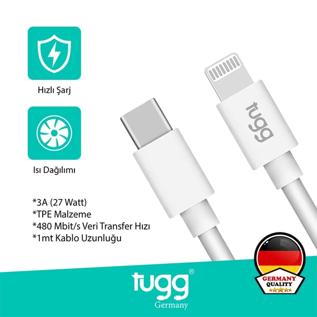 TUGG Germany Şarj ve Veri Kablosu Type-C Lightning 1M